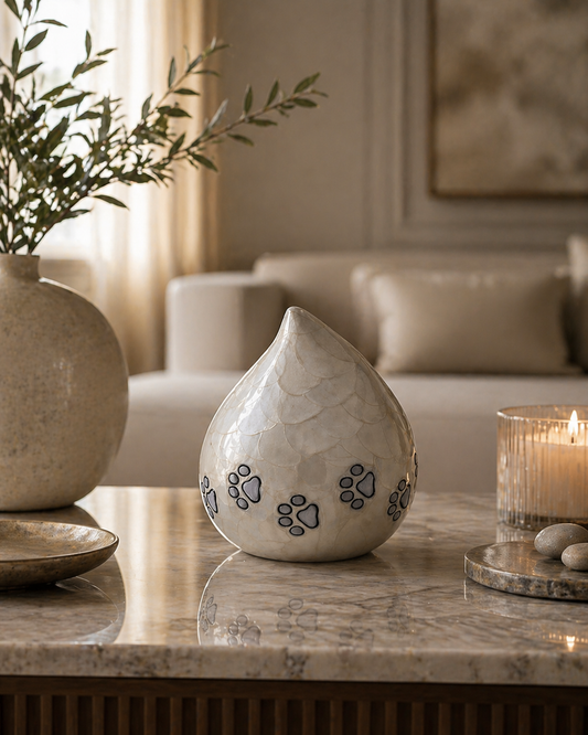 Ivory Paws Teardrop Urn