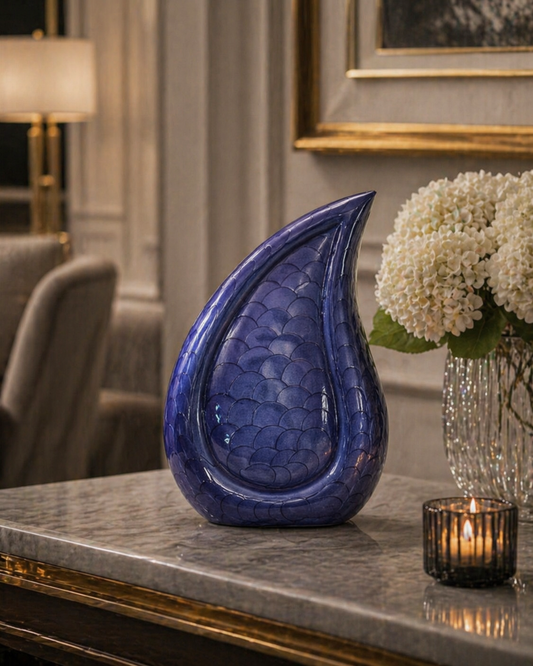Indigo Veil Teardrop Urn