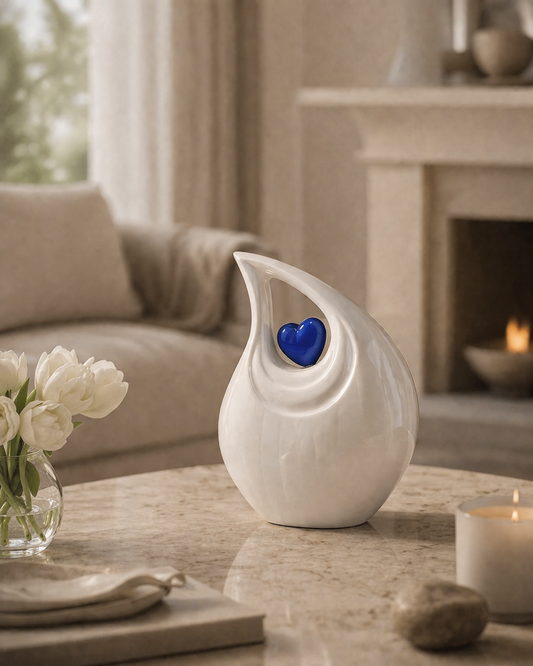 Ivory Heart Teardrop Urn