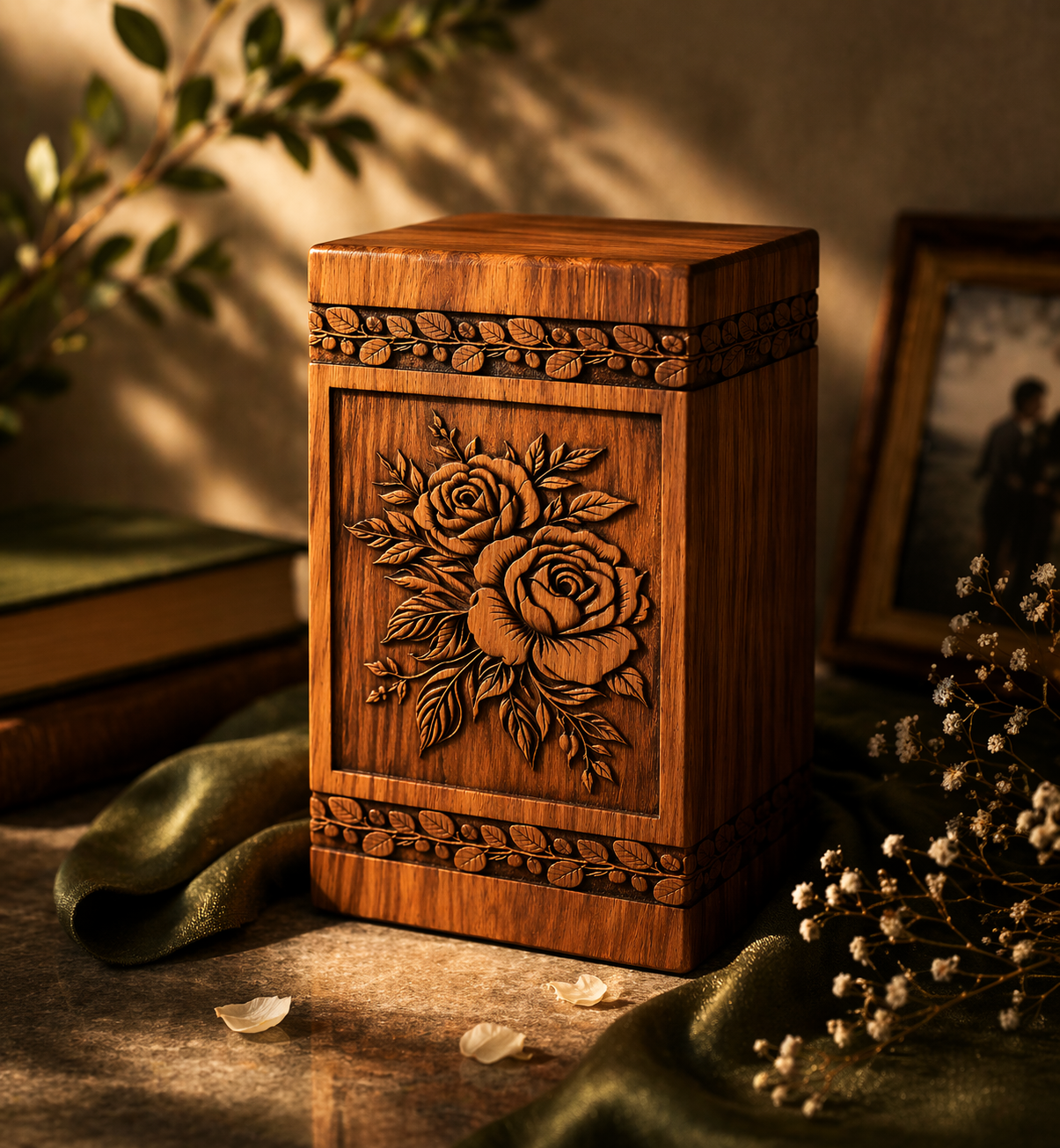 Wooden Rose Flower Urn