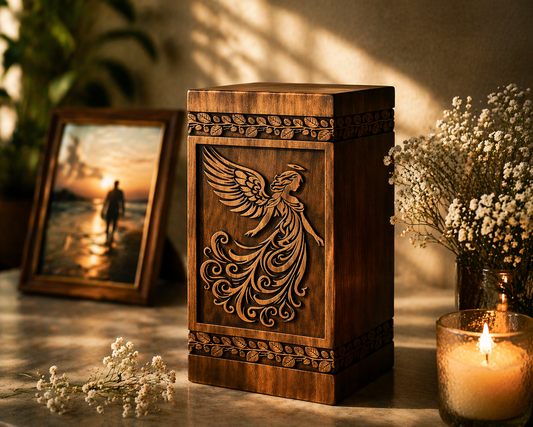 Wooden Angel Urn