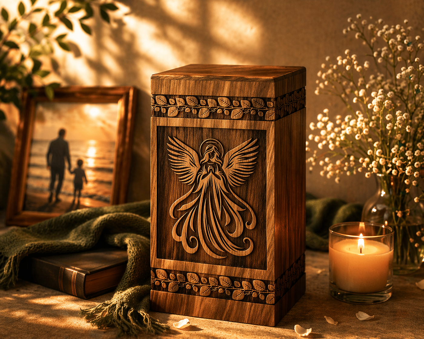 Wooden Praying Angel Urn