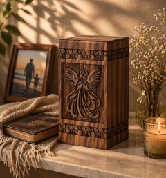 Wooden Praying Angel Urn