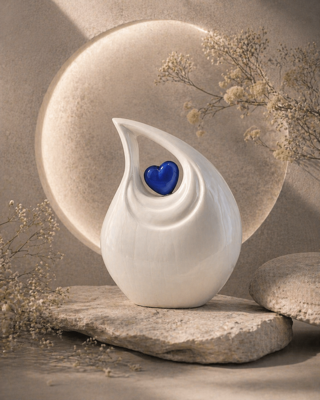 Ivory Heart Teardrop Memorial Urn