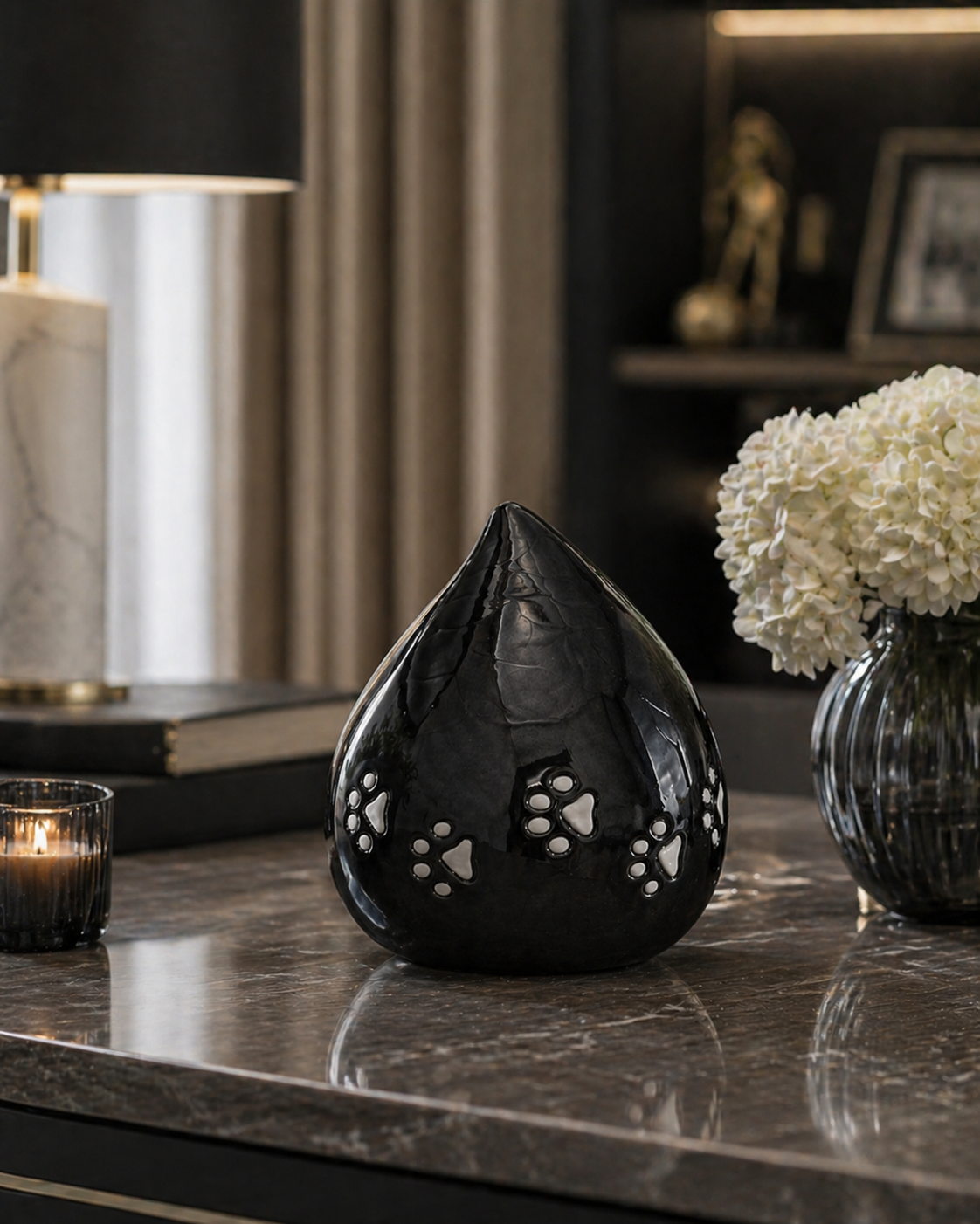 Pet Urns for Ashes NZ "Midnight Paws" - black pet memorial urn with contrasting paw prints