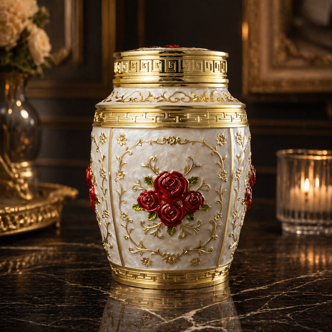 Ornate Floral Keepsake Memorial Urn