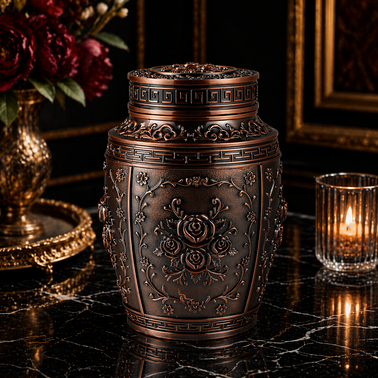 Ornate Floral Keepsake Memorial Urn