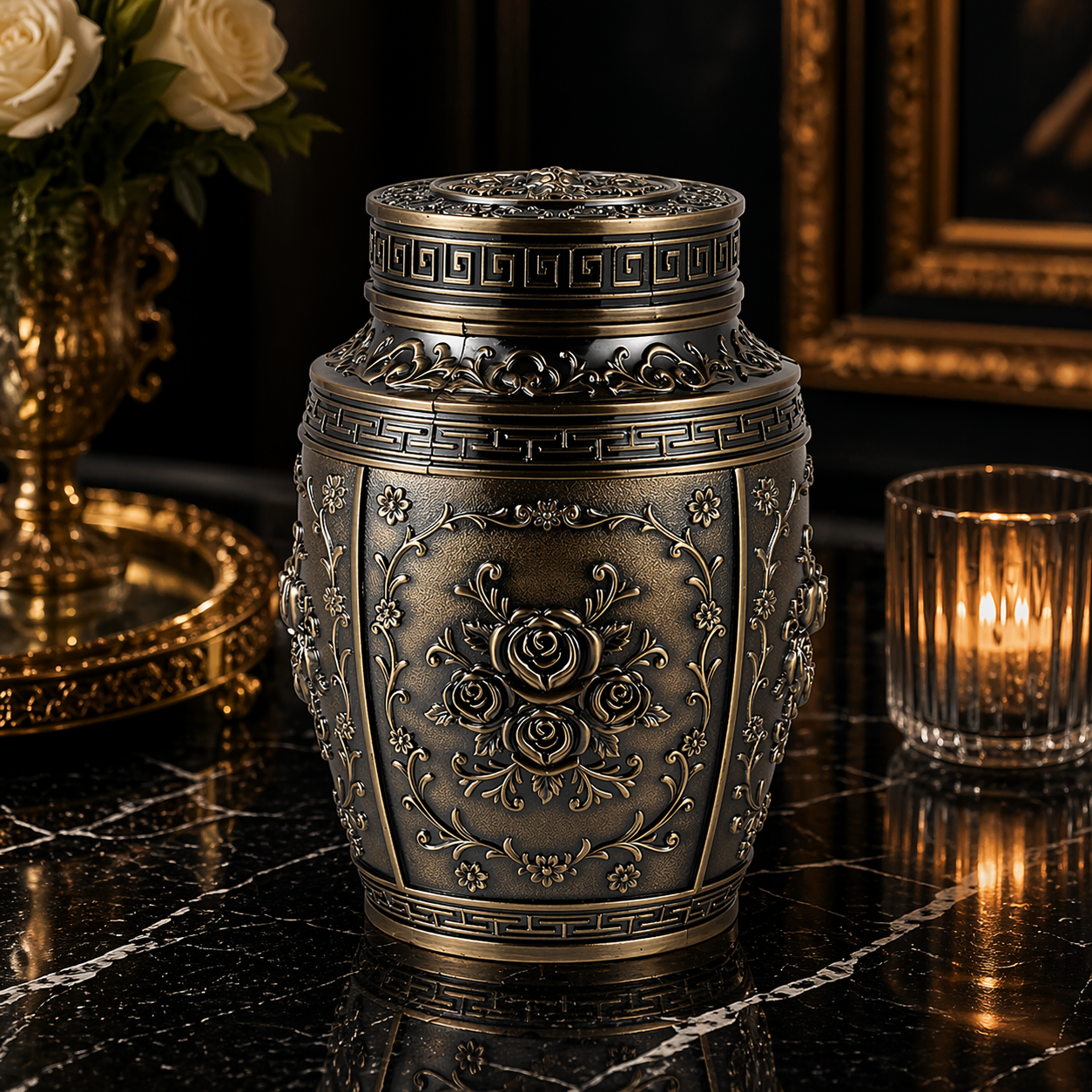 Ornate Floral Keepsake Memorial Urn