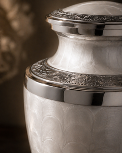 Silver Veil White Memorial Urn