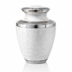 Silver Veil White Memorial Urn