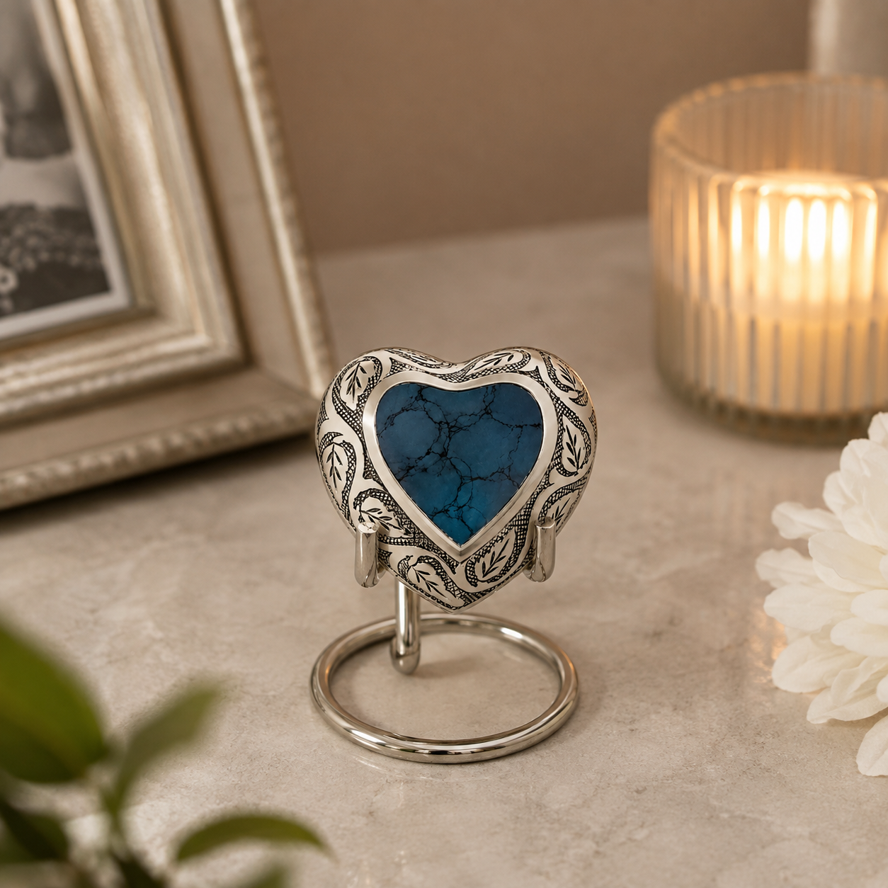 Turquoise Heart Keepsake Memorial Urn