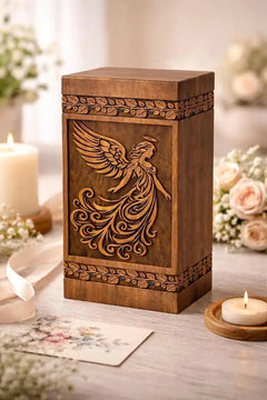 Wooden Angel Urn