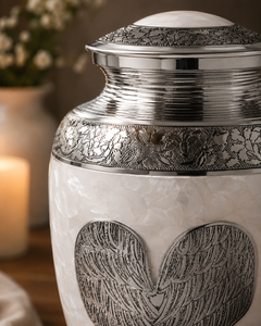 Silver Angel Wings Memorial Urn